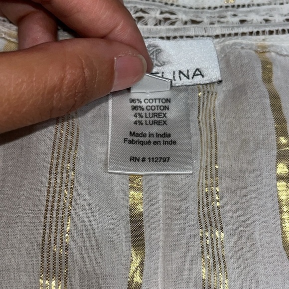 Miguelina Saanchi Cropped Striped Metallic Cotton Gauze Tie Front Tassel Top‎ S - Picture 11 of 11